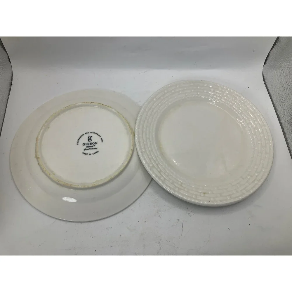 Gibson Home White Dinner Plates, Set of 2, Woven Basketweave Design,‎ Round